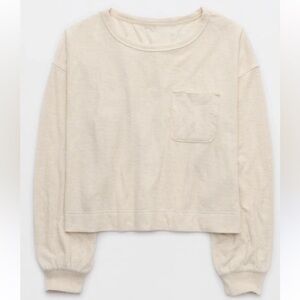 AERIE ENDLESS SUMMER WOMENS CREAM LONG SLEEVE SHIRT MEDIUM